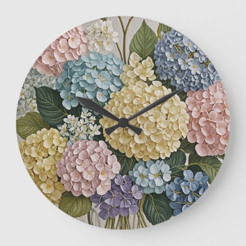 Hydrangea Dreams Pastel Blooms Large Clock