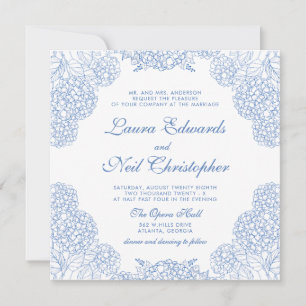 Hydrangea Dusty Blue Floral Modern Wedding Invitation