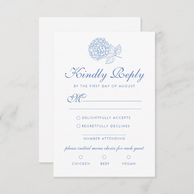 Hydrangea Dusty Blue Floral Modern Wedding RSVP Card (Front/Back)