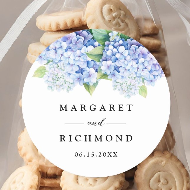 Hydrangea Dusty Blue Floral Wedding Classic Round Sticker (Creator Uploaded)