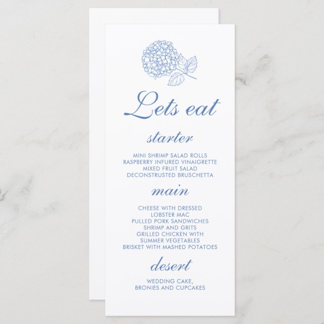 Hydrangea Dusty Blue Floral Wedding Menu (Front/Back)
