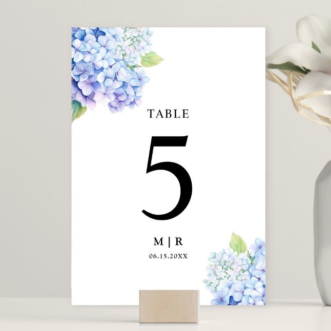 Hydrangea Dusty Blue Floral Wedding Table Number (Creator Uploaded)