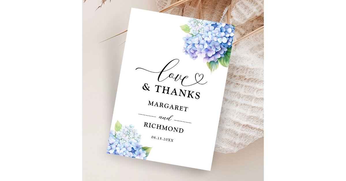 Hydrangea Dusty Blue Floral Wedding Thank You Card | Zazzle
