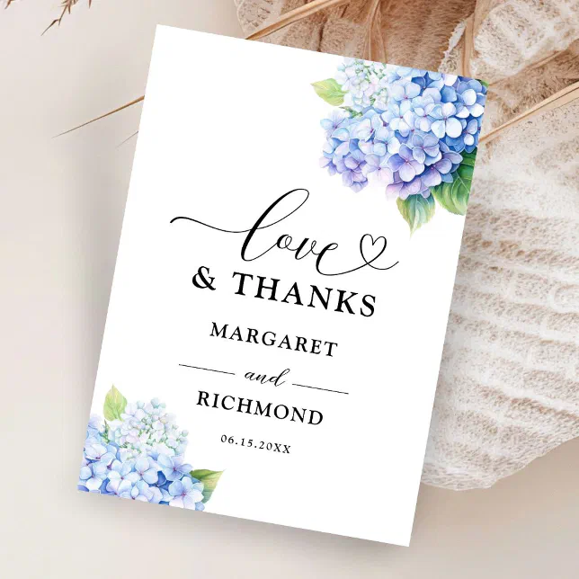 Hydrangea Dusty Blue Floral Wedding Thank You Card | Zazzle