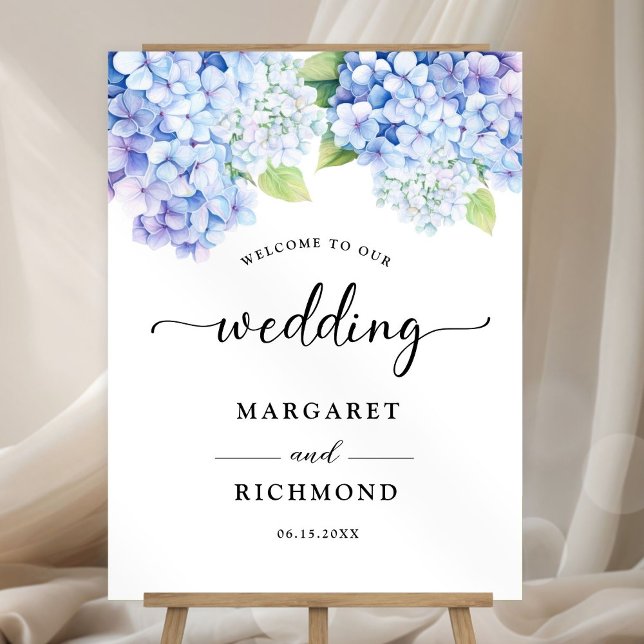 Hydrangea Dusty Blue Floral Wedding Welcome Foam Board (Creator Uploaded)