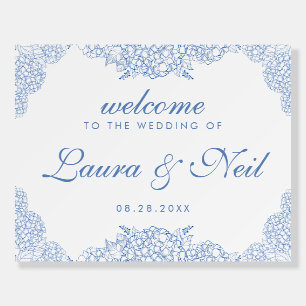 Hydrangea Dusty Blue Floral Welcome Sign