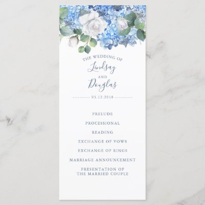 Hydrangea Dusty Blue Garden Wedding Programs