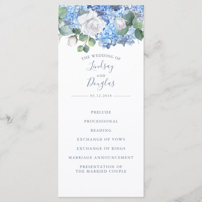 Hydrangea Dusty Blue Garden Wedding Programs (Front)