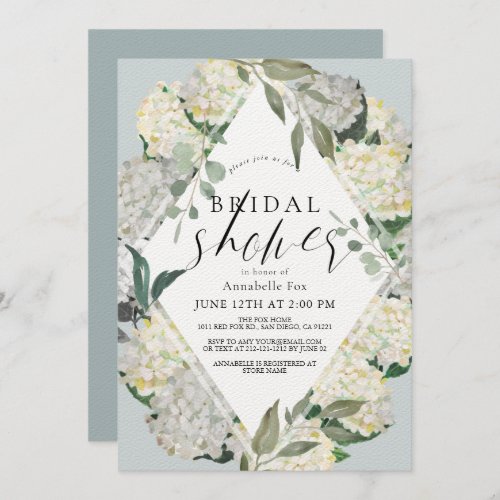 Hydrangea Dusty Blue Rhonbus Bridal Shower Invitation