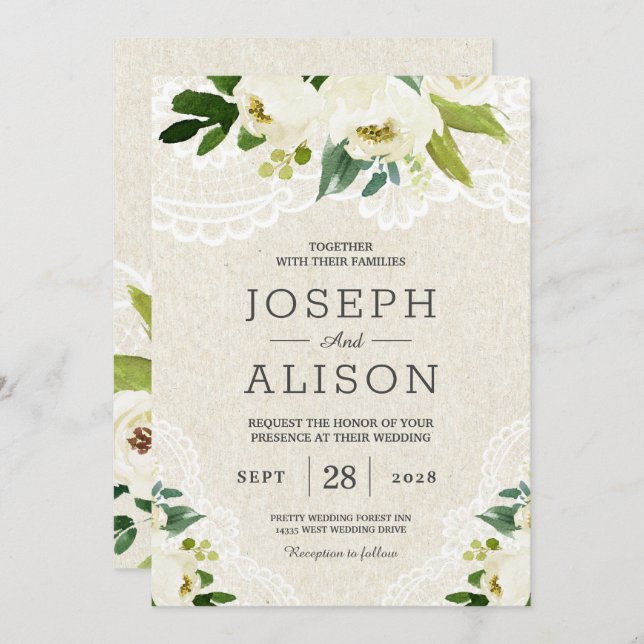 Hydrangea Elegant Classy Floral Lace Burlap Invitation (Front/Back)