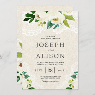 Hydrangea Elegant Classy Floral Lace Burlap Invitation