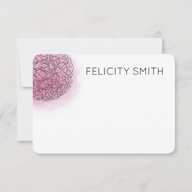 Hydrangea Elegant Personalized Stationery Pink Note Card (Front)