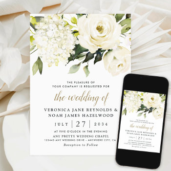 Hydrangea Elegant Rose Greenery Digital Wedding Invitation by RusticWeddings at Zazzle
