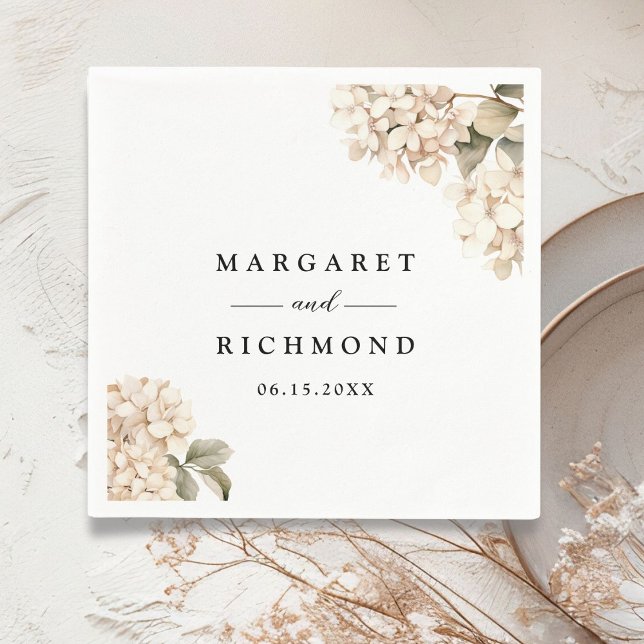 Hydrangea Elegant White Floral Wedding Napkins (Creator Uploaded)