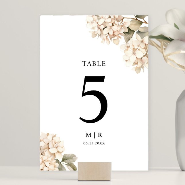 Hydrangea Elegant White Floral Wedding Table Number (Creator Uploaded)