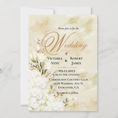Hydrangea Elegant White Gold Floral Wedding   Invitation