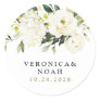 Hydrangea Elegant White Gold Rose Floral Wedding Classic Round Sticker