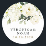 Hydrangea Elegant White Gold Rose Floral Wedding Classic Round Sticker<br><div class="desc">Design features elegant hydrangea and rose watercolor elements in shades of white,  gold,  ivory,  champagne and other neutral colors over greenery,  eucalyptus and other botanical foliage.</div>