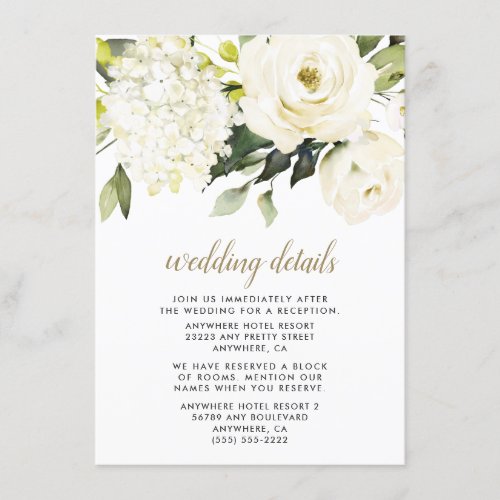 Hydrangea Elegant White Gold Rose Floral Wedding Enclosure Card