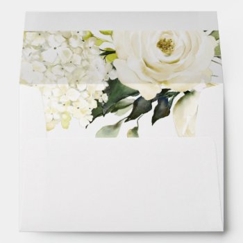Hydrangea Elegant White Gold Rose Floral Wedding Envelope by RusticWeddings at Zazzle