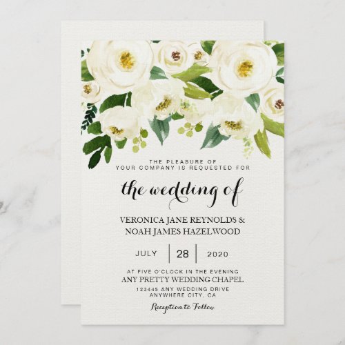 Hydrangea Elegant White Gold Rose Floral Wedding I Invitation