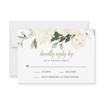 Hydrangea Elegant White Gold Rose Floral Wedding RSVP Card Hydrangea Elegant White Gold Rose Floral Wedding RSVP Card