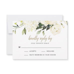 Hydrangea Elegant White Gold Rose Floral Wedding RSVP Card