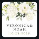 Hydrangea Elegant White Gold Rose Floral Wedding Square Sticker<br><div class="desc">Design features elegant hydrangea and rose watercolor elements in shades of white,  gold,  ivory,  champagne and other neutral colors over greenery,  eucalyptus and other botanical foliage.</div>