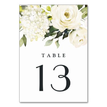 Hydrangea Elegant White Gold Rose Floral Wedding Table Number by RusticWeddings at Zazzle