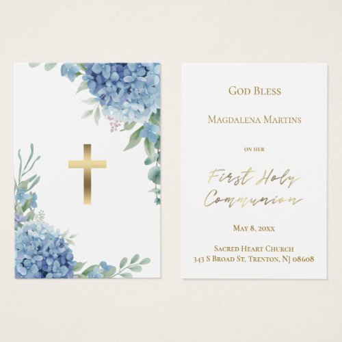 Hydrangea First Communion remembrance card