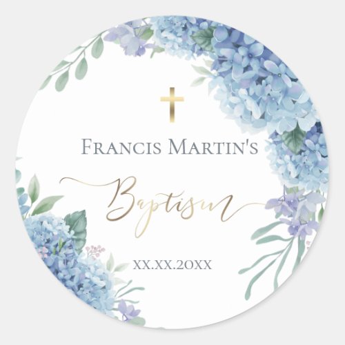 Hydrangea floral  Baptism Classic Round Sticker