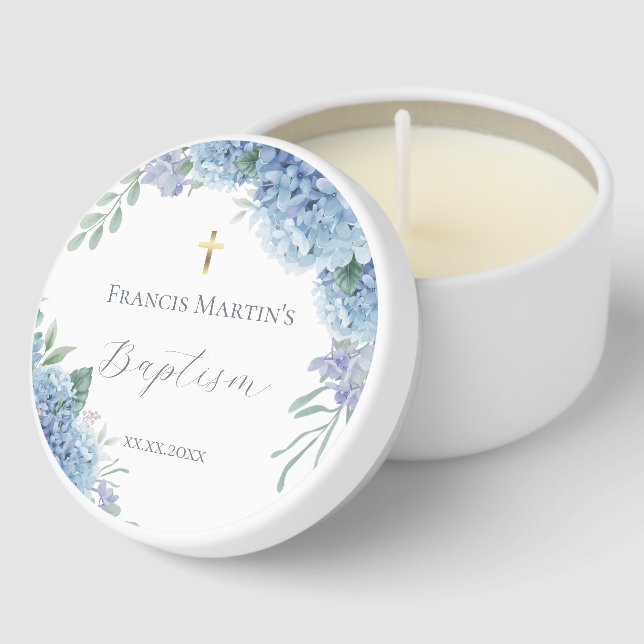 Hydrangea floral  Baptism Mini Candle Favors (Corner)