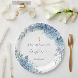 Hydrangea floral Baptism Paper Plates