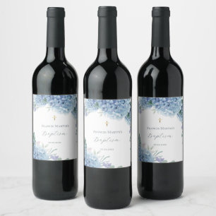 Hydrangea floral  Baptism Wine Label