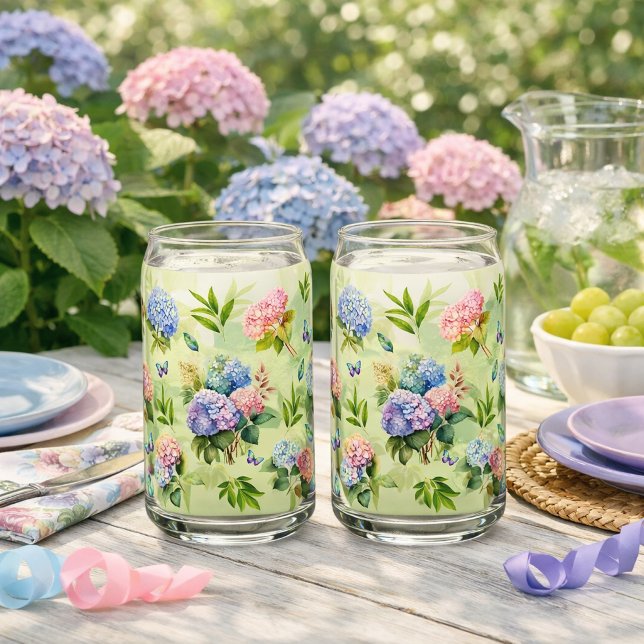 Hydrangea Floral Blue and Pink Set Drinkware Can Glass (Creator Uploaded)