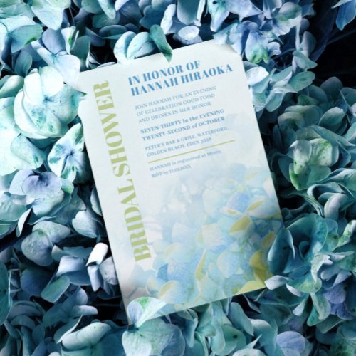 Hydrangea floral blue green bridal shower invitation