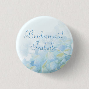 Hydrangea floral blue green wedding pin / button