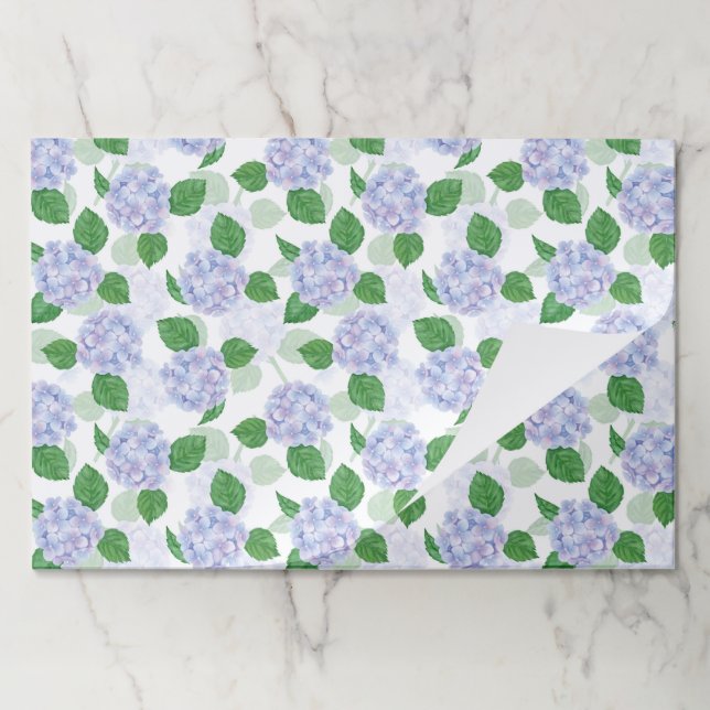 Hydrangea Floral Blue Paper Placemats (Folded)