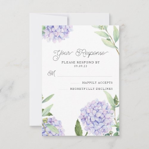 Hydrangea Floral Bouquet Wedding RSVP card