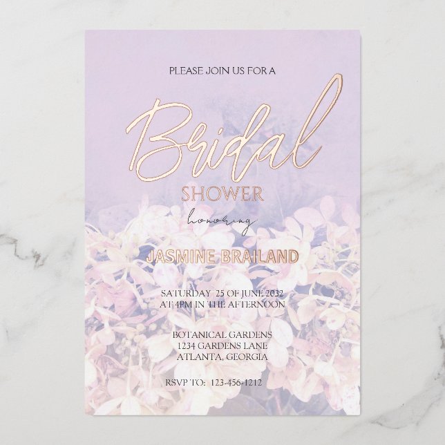Hydrangea Floral Bridal Shower  Foil Invitation (Front)