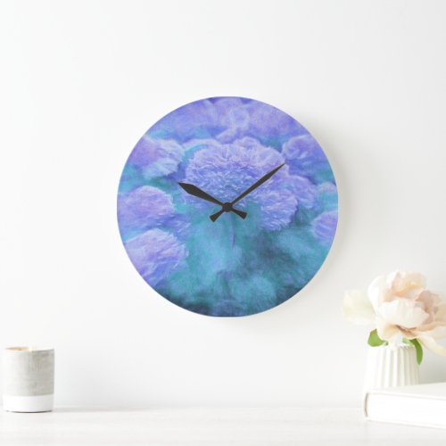 Hydrangea Floral Chic Purple Teal Vintage Large Clock