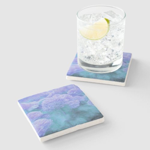 Hydrangea Floral Chic Purple Teal Vintage Stone Coaster