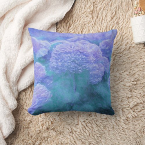 Hydrangea Floral Chic Purple Teal Vintage Throw Pillow