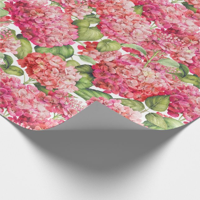 Hydrangea Floral Coral Pink Pattern Wrapping Paper (Corner)