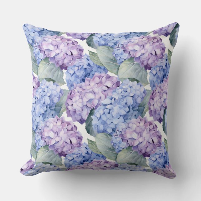 Hydrangea Floral Cotton Pillow (Front)