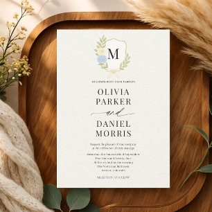 Hydrangea Floral Crest Monogram Wedding Invitation