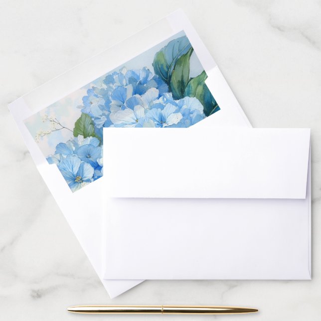 Hydrangea Floral Elegant Romantic Coastal Garden Envelope Liner (Desk)