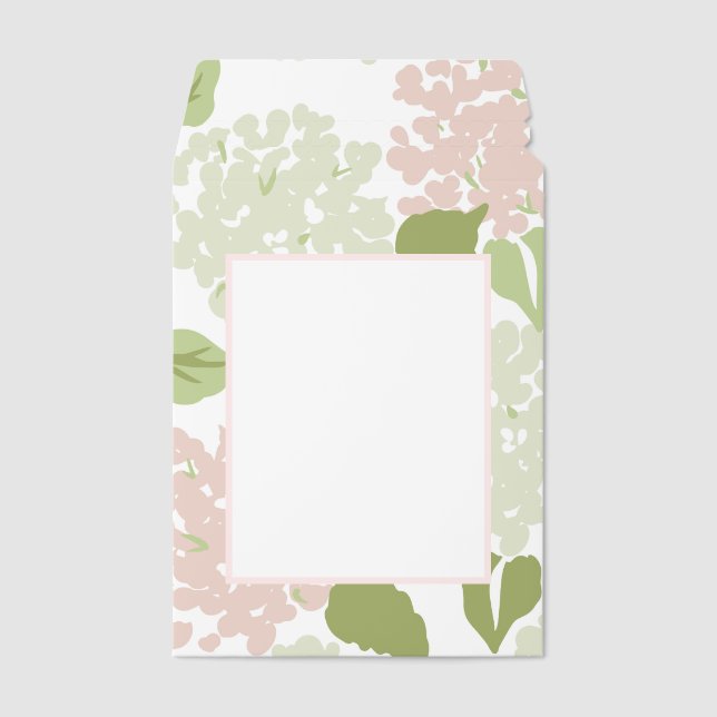 Hydrangea floral grandmillenial pink girly envelope mailers (Front)