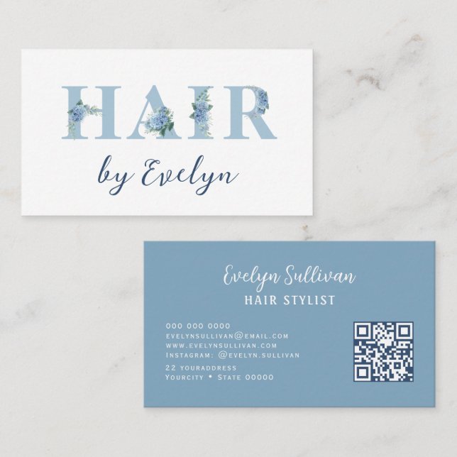 Hydrangea Floral Letters Hair Business Card (Front/Back)