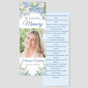 Hydrangea Floral Memorial Funeral Photo Prayer Bookmarks